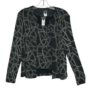 XSCAPE by Joanna Chen Cardigan Tank Set Women Black Silver Party Glam Glitter  S